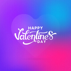 Naklejka na ściany i meble Happy Valentine's Day Font On Glossy Blue And Pink Gradient Blur Background.