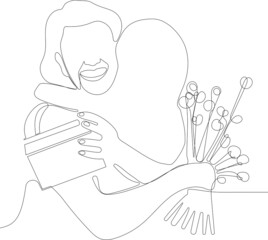 Continuous drawing of a line of a family portrait of grandmother hugging adorable little granddaughter. Vector illustration. One continuous line is a concept. 