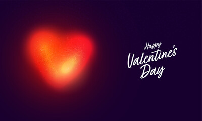 Happy Valentine's Day Font With Blurry Heart Illusion On Purple Background.
