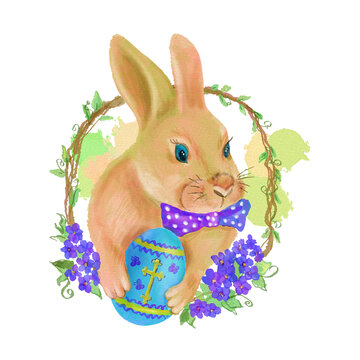 Easter rabbit witn egg. Digital illustration. High quality photo