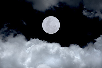 Naklejka na ściany i meble Full moon with clouds on sky in the dark night.