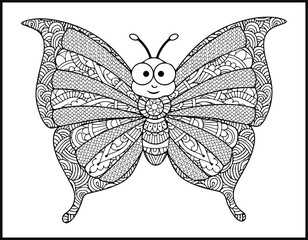 Fototapeta na wymiar Butterfly coloring book for adult