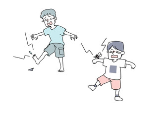 怪我をした男の子と虫に刺された男の子のセット　温かみのある手描きの人物　白バックにベクター