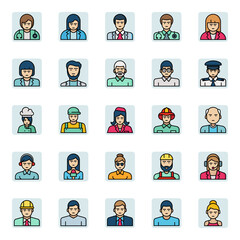 Filled color outline icons for professions.