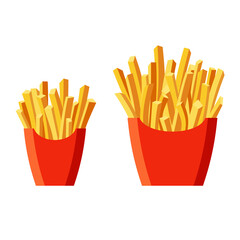 French Fries Potato. Red Package Box. Fast Food Set. Vector