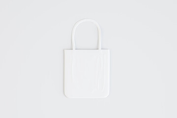 Empty white shopping bag on light background with mock up place. Purchase and commerce concept. 3D Rendering.