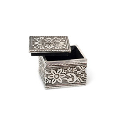 Open silver jewelry box for a gift isolated on a white background. Design element with clipping path