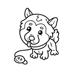 Obraz na płótnie Canvas Vector illustration of outline doodle baby puppy toy for children, coloring and scrap book