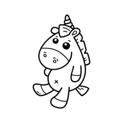 Vector illustration of  outline doodle baby unicorn toy  for children, coloring and scrap book