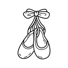 Vector illustration of  outline doodle baby ballet shoes for children, coloring and scrap book