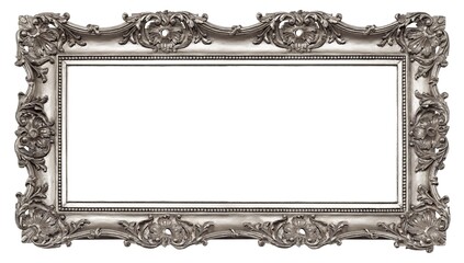 Panoramic silver frame for paintings, mirrors or photo isolated on white background