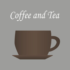 Brown cup on saucer on gray background. Tea and coffee. Vector illustration