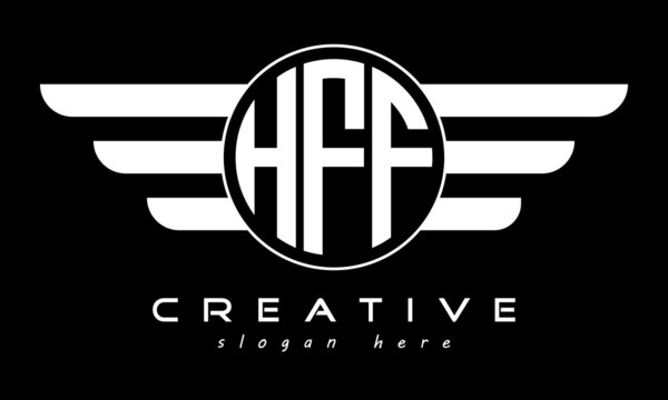 HFF three letter monogram type circle letter logo with wings vector template.