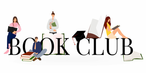 concept of a book club with people reading. Vector illustration in a flat style isolated on a white background