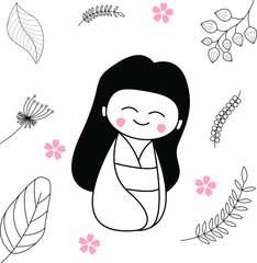 cute cartoon animal girl 3 wearing kimono traditional japanese clothes