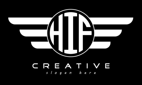 HIF three letter monogram type circle letter logo with wings vector template.