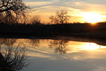 Obraz premium aube, miroir, miroitement, fond d'écran, étang, reflets, 