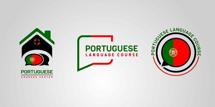 Learning Portuguese Language Class Logo. The language exchange program, forum, speech bubble, and international communication sign. With Portugal Flag