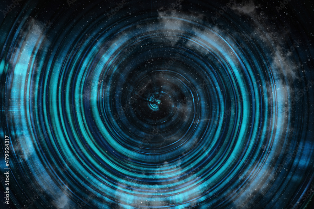 Wall mural blue abstract background with spiral pattern. galaxies with stars and planets with circular motifs i