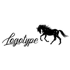 Logo with silhouette horses.