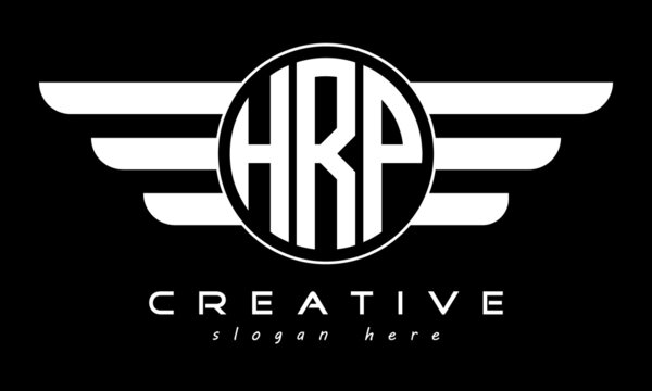 HRP three letter monogram type circle letter logo with wings vector template.