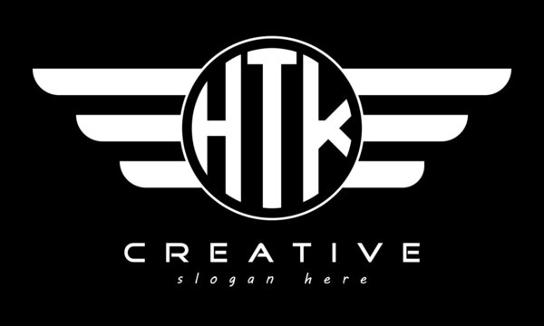 HTK three letter monogram type circle letter logo with wings vector template.