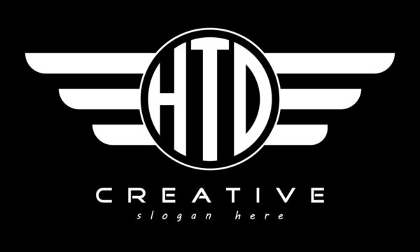 HTO three letter monogram type circle letter logo with wings vector template.