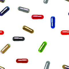 Multi-colored pills capsules on a white background. Pattern.