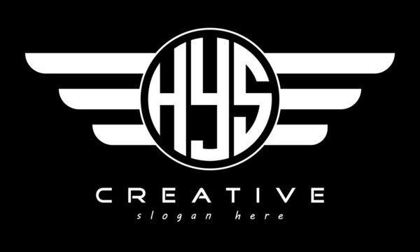 HYS three letter monogram type circle letter logo with wings vector template.