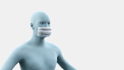 3d render of a face with mask , on white background