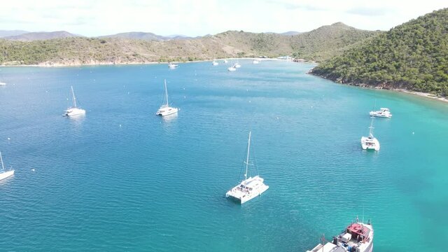 stunning aerial looking up from Willy T's and into Bight Bay in the British Virgin Islands
