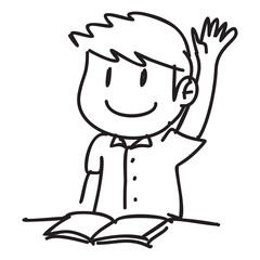 a boy raising hand doodle illustration vector
