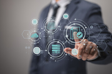 Concept of ERP and document management using icons on a virtual screen