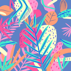 Modern exotic jungle plants,floral vector illustration background.