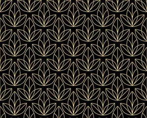 Fotobehang Zwart goud Geometrische bloempatroon. Naadloze vectorachtergrond. Goud en zwart ornament. Ornament voor stof, behang, verpakking. Decoratieve print