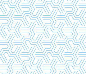 Abstract geometric pattern with stripes, lines. Seamless vector background. White and blue ornament. Simple lattice graphic design