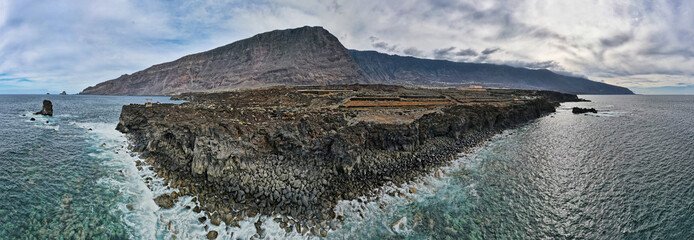 Aerial panoramic view of coastline near La Maceta - El Hierro (Canary Islands) 