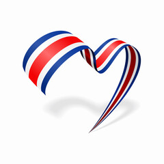 Costa Rican flag heart shaped ribbon. Vector illustration.