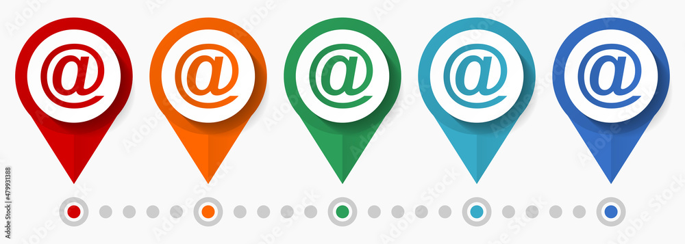 Aufkleber email concept vector icon set, flat design pointers, infographic template