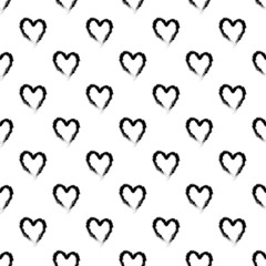 Abstract seamless heart pattern for Valentine's day decor. Ink illustration. Black and white.