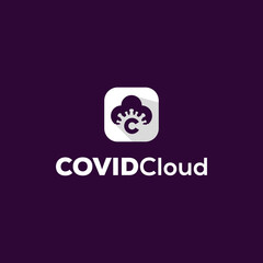 Covid cloud with letter c logo design inspiration