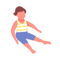 Fototapeta na wymiar Cute toddler sit semi flat color vector character. Sitting figure. Full body person on white. Summer relaxation isolated modern cartoon style illustration for graphic design and animation