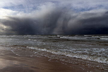 Baltic sea coast in gray day.