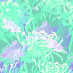 Fototapeta na wymiar Floral abstraction. Chrysanthemum seamless vector pattern.