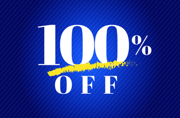 100% off tag one hundred percent discount black friday sale white letter blue gradient  background