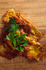 vegan fried bread crumbed zucchini slices, healthy plant-based food