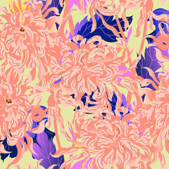 Floral abstraction. Chrysanthemum seamless vector pattern.