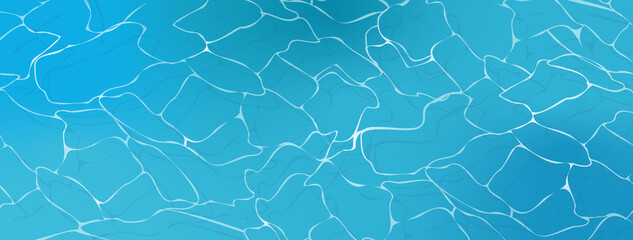 Blue Water surface background with sun reflection top view. Blue ripples. Water pool texture. Turquoise water in swimming pool with sun glare. Marine surface water background . Vector illustration.