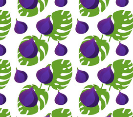 seamless pattern with figs and leaves, vector illustration