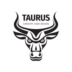 Bull head in black  white colors -
 vector logo template concept illustration. Buffalo sign. Taurus icon. Graphic design element. Original t-shirt graphic badge design.